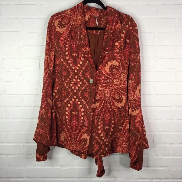 Free People Abigail Blazer Jacket Paisley Boho XS - Picture 2 of 11